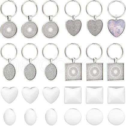 Unicraftale 1 Set Heart & Flat Round & Oval & Square Alloy Keychains KEYC-UN0001-11-1