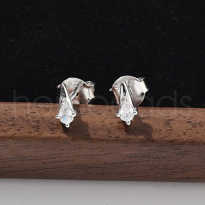 925 Sterling Silver Clear Cubic Zirconia Stud Earrings EJEW-Q032-01F-P-1