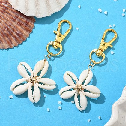Star Copper Wire Wrapped Natural Mixed Cowrie Shell Pendant Decorations HJEW-JM03271-01-1