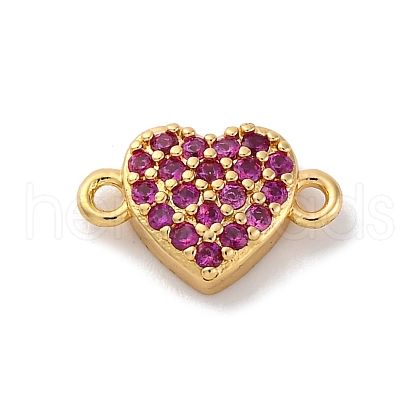 Brass Micro Pave Magenta Cubic Zirconia Heart Connector Charms KK-F894-04G-1