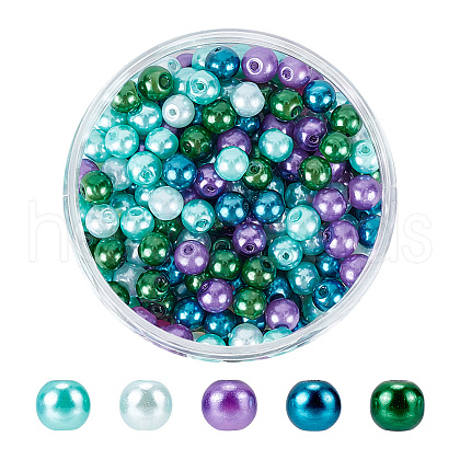 HOBBIESAY 200Pcsg Ocean Mix Pearlized Glass Pearl Beads HY-HY0001-03A-1