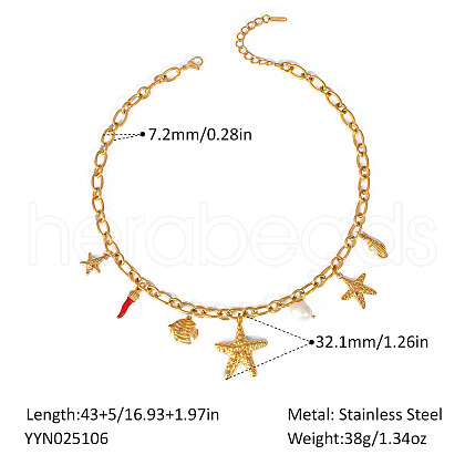 European Ocean Stainless Steel Pendant Necklaces with Pearl IA7525-1-1