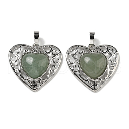Natural Green Aventurine Peach Love Heart Pendants G-G158-01C-1
