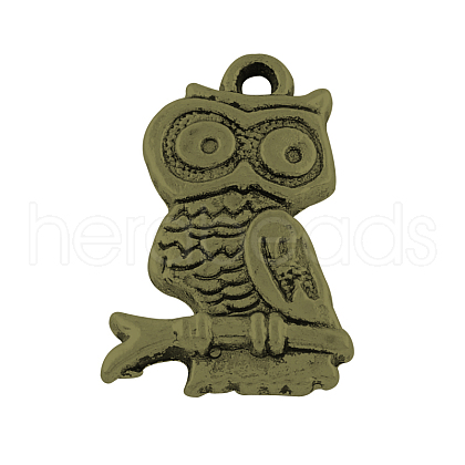 Tibetan Style Alloy Owl Pendants TIBEP-3752-AB-FF-1