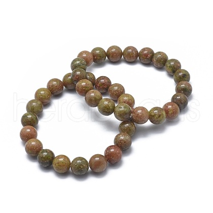 Natural Unakite Bead Stretch Bracelets X-BJEW-K212-A-042-1