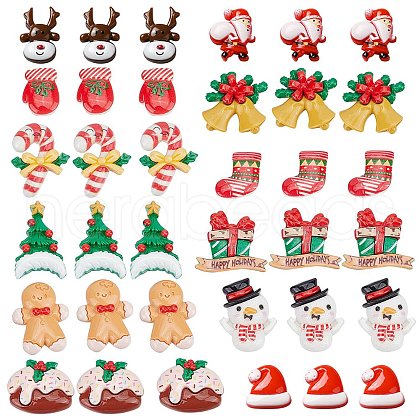 SUNNYCLUE 48Pcs 12 Styles Christmas Theme Opaque Resin Cabochons CRES-SC0002-54-1