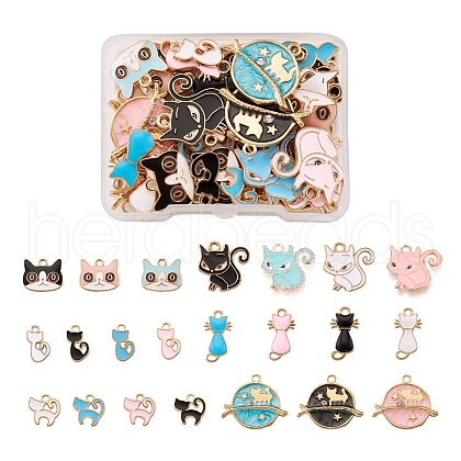 Kissitty 44Pcs 22 Styles Light Gold Plated Alloy Kitten Pendants ENAM-KS0001-03-1