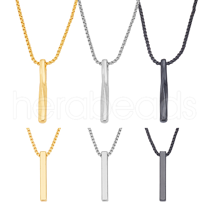 ANATTASOUL 6Pcs 6 Style Stainless Steel Rectangle & Twist Pendant Necklaces Set with Zinc Alloy Chains NJEW-AN0001-84-1