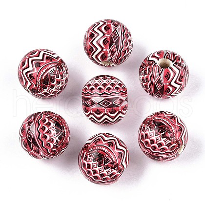 Bohemian Style Printed Schima Wood Beads WOOD-T032-31D-1