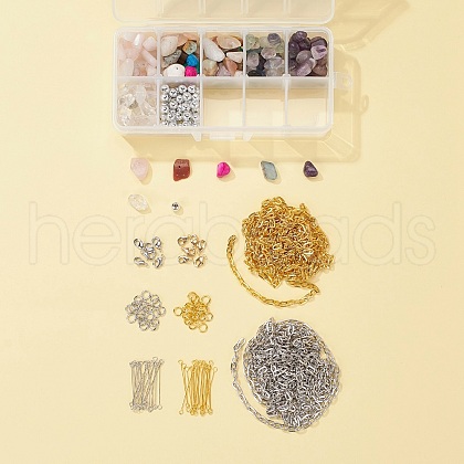 DIY Natural Mixed Stone Beads Strands and Round Plating Acrylic Beads DIY-FS0001-16-1