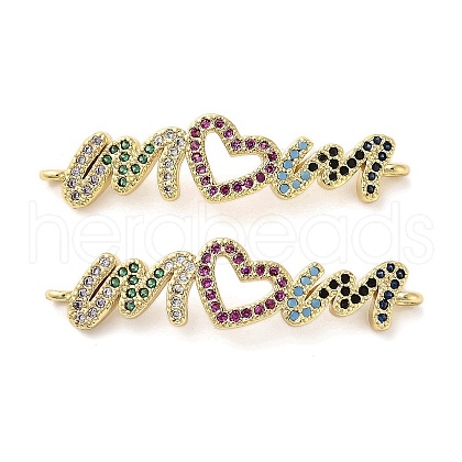 Mother's Day Brass Micro Pave Cubic Zirconia Word Mom Connector Charms KK-M324-01A-G-1