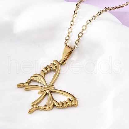 Hollow Butterfly 304 Stainless Steel Pendant Necklaces NJEW-M096-16G-1