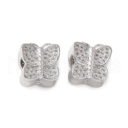 Butterfly Brass Micro Pave Cubic Zirconia European Beads KK-C086-16P-03-1