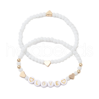 2Pcs 2 Styles Frosted Faceted Glass Beaded Stretch Bracelet Sets BJEW-JB10452-01-1