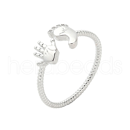 Footprint & Palm Brass Open Cuff Ring for Women RJEW-A040-03P-1