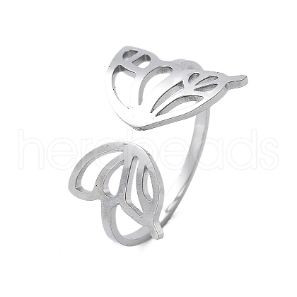 304 Stainless Steel Hollow Butterfly Wing Open Cuff Rings for Women RJEW-M024-02P-1