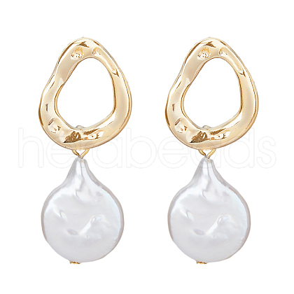 FIBLOOM 1 Pair Shell Pearl Dangle Stud Earrings EJEW-FI0002-18-1