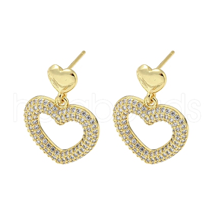 Heart Rack Plating Brass Micro Pave Cubic Zirconia Dangle Stud Earrings EJEW-F331-24G-1