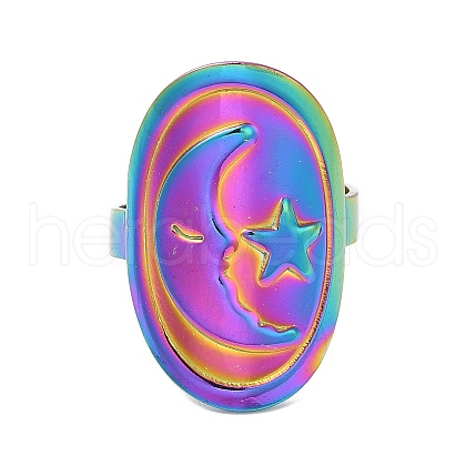 Ion Plating(IP) 304 Stainless Steel Moon with Star Open Cuff Ring for Women RJEW-M149-29RC-1