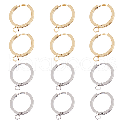 DICOSMETIC 12Pcs 2 Colors 201 Stainless Steel Huggie Hoop Earrings Findings FIND-DC0005-91-1