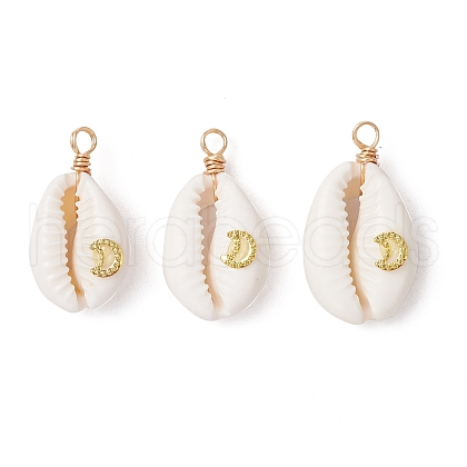 Copper Wire Wrapped Natural Cowrie Shell Pendants PALLOY-JF03554-03-1