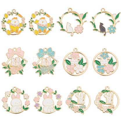 SUNNYCLUE 24Pcs 12 Styles Alloy Enamel Pendants ENAM-SC0005-37-1