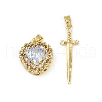 Brass Micro Pave Clear Cubic Zirconia Pendants Sets KK-R226-08G-03-1