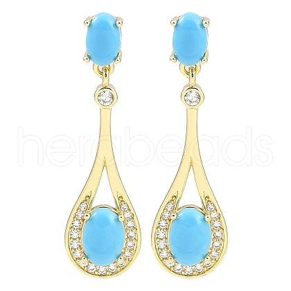 Rack Plating Teardrop Brass Pave Clear Cubic Zirconia Stud Earrings for Women EJEW-Z059-08G-1