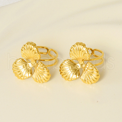 Stylish 304 Stainless Steel Clover Cuff Ring for Women UH3775-2-1