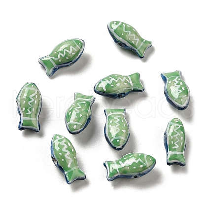 Handmade Printed Porcelain Beads PORC-E015-17F-1