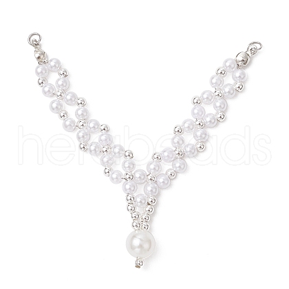ABS Plastic Imitation Pearl & Brass Round Beaded V Big Pendants PALLOY-JF03975-1