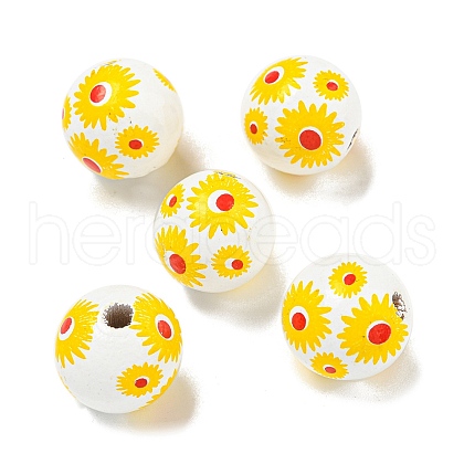 Printed Wood European Beads WOOD-G022-19C-1