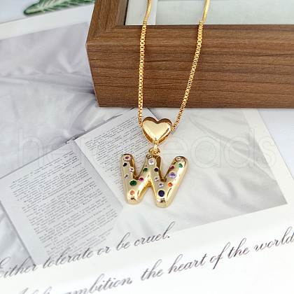 Brass Pave Colorful Cubic Zirconia Heart Initial Pendant Necklaces for Women WGF6021-26-1