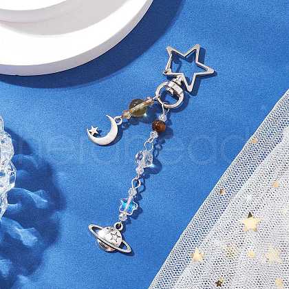 Natural Quartz Crystal Beads with Natural Grade AB Tiger Eye Beads and Glass Beads and Alloy Charms Decorations HJEW-JM03031-01-1