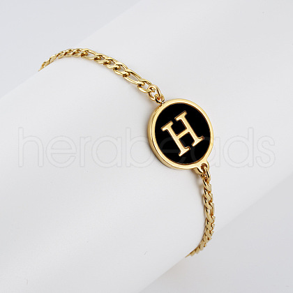 Flat Round with Letter Pattern 304 Stainless Steel Link Bracelets FS-WG4692B-06-1
