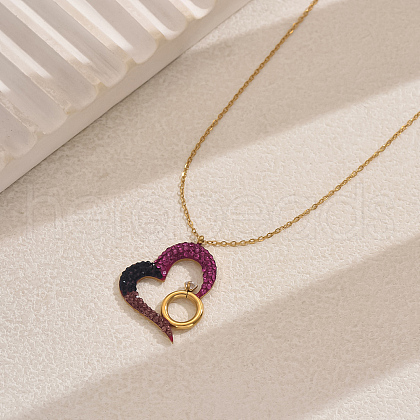Stainless Steel Pave Cubic Zirconia Heart with Ring Pendant Necklaces for Women Daily Wear EU2740-1