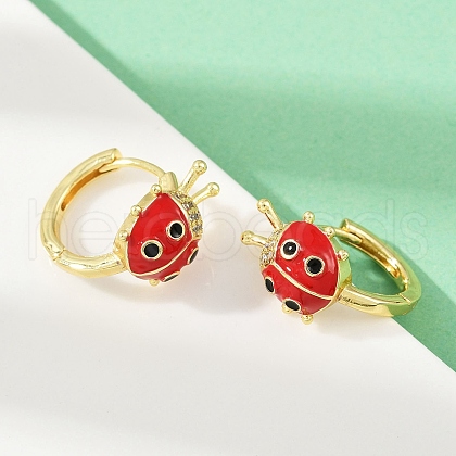 Ladybird Brass Micro Pave Cubic Zirconia Hoop Earrings EJEW-S277-02G-1
