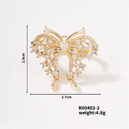 Butterfly Brass Micro Pave Cubic Zirconia Open Cuff Ring for Women BS0531-2-1