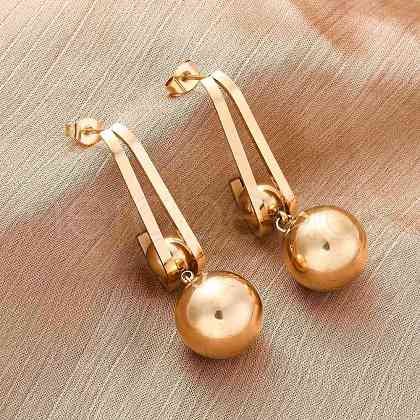 304 Stainless Steel Round Dangle Stud Earrings EJEW-Z098-31G-1