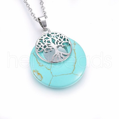Synthetic Turquoise Dyed Flat Round Pendants G-I357-A05-1
