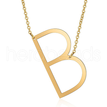 201 Stainless Steel Initial Pendants Necklaces NJEW-S069-JN004D-B-1