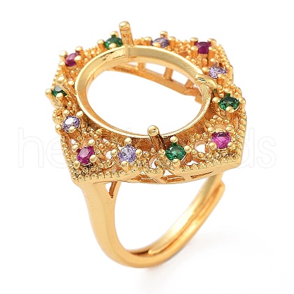 Rack Plating Oval Brass Micro Pave Cubic Zirconia Adjustable Ring Components KK-Q819-17G-1