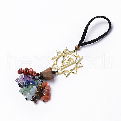 Natural Raw Tiger Eye & Mixed Stone Chips Tassel Pendant Decorations HJEW-P014-01G-06-1