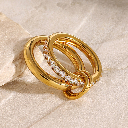 Stainless Steel Micro Pave Clear Cubic Zirconia Stacking Finger Rings FS-WGF4BA8-01-1