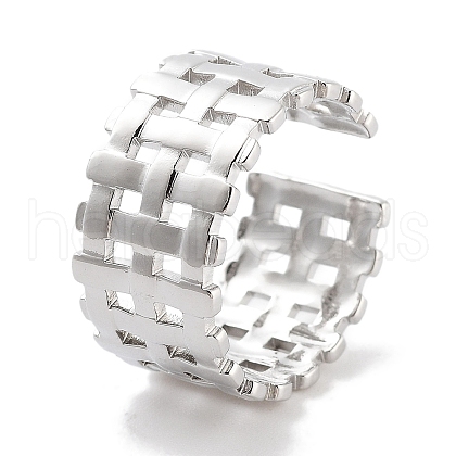 Non-Tarnish 304 Stainless Steel Net Open Cuff Rings RJEW-K273-02P-1