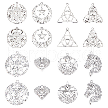 SUNNYCLUE DIY 16Pcs 8 Style Rack Plating 304 Stainless Steel Pendants STAS-SC0004-81-1