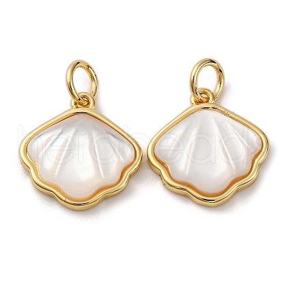 Brass Pave Natural White Shell Pendants KK-P308-05G-02-1