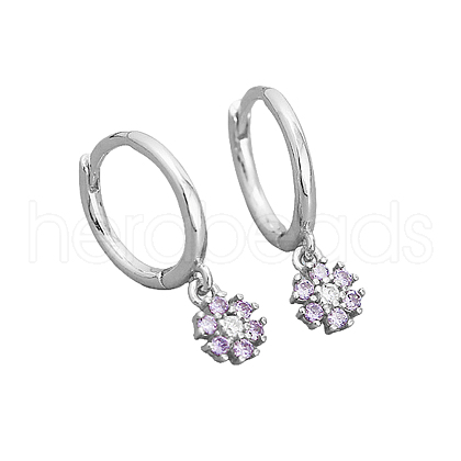 925 Sterling Silver Mirco Pave Cubic Zirconia Flower Hoop Earrings OO2534-10-1