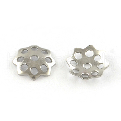 8-Petal Hollow Flower Smooth Surface 304 Stainless Steel Bead Caps STAS-R065-55-1