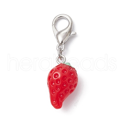 Opaque Resin Strawberry Pendant Decoration HJEW-JM01420-01-1